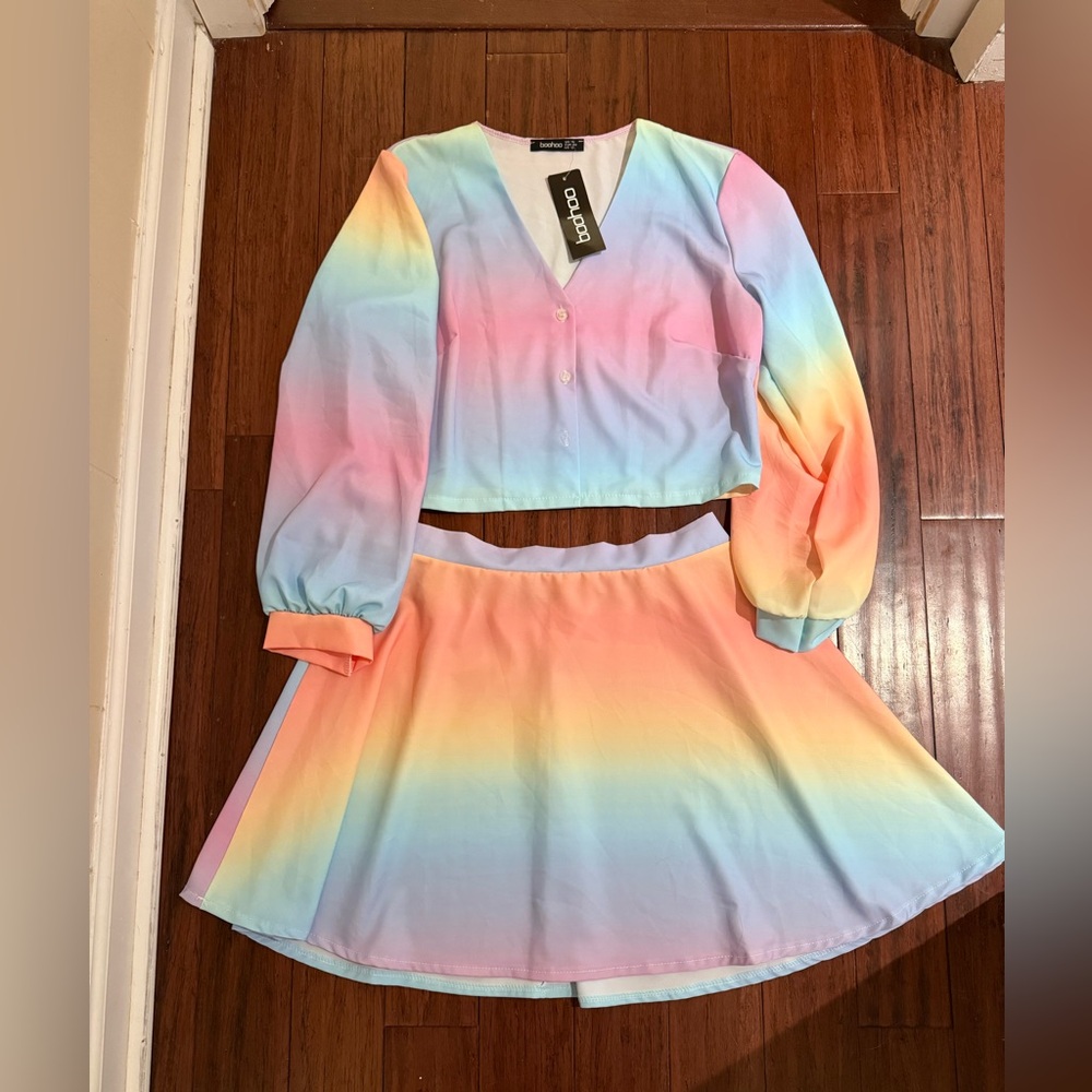 Boohoo Pastel Rainbow Ombre Skirt Set - Picture 4 of 5